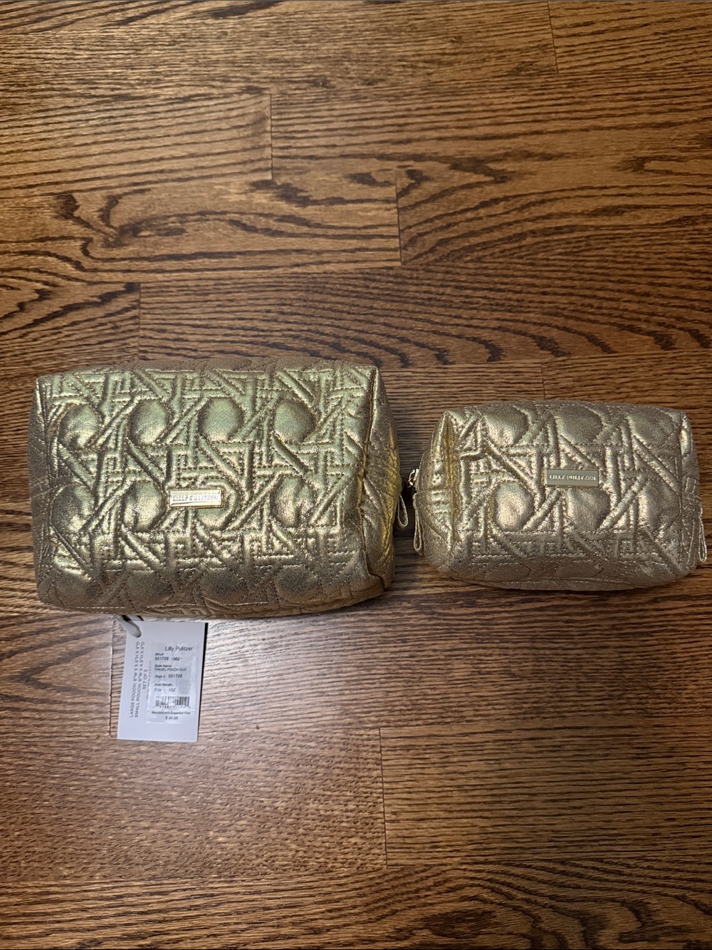 Lilly Pulitzer Metallic Gold Quilted Travel Pouch Duo NWT